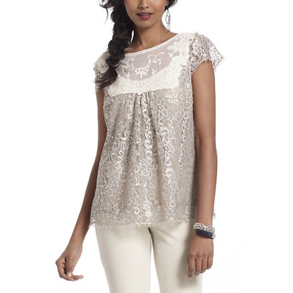 ANTHROPOLOGIE HD IN PARIS METALLIC LACE TOP